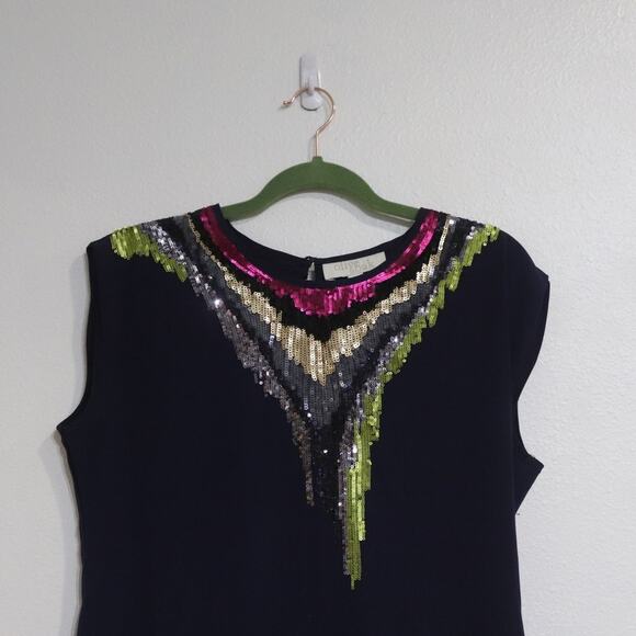 Olive & Oak Navy Sequin Blouse Sz M - Picture 3 of 11